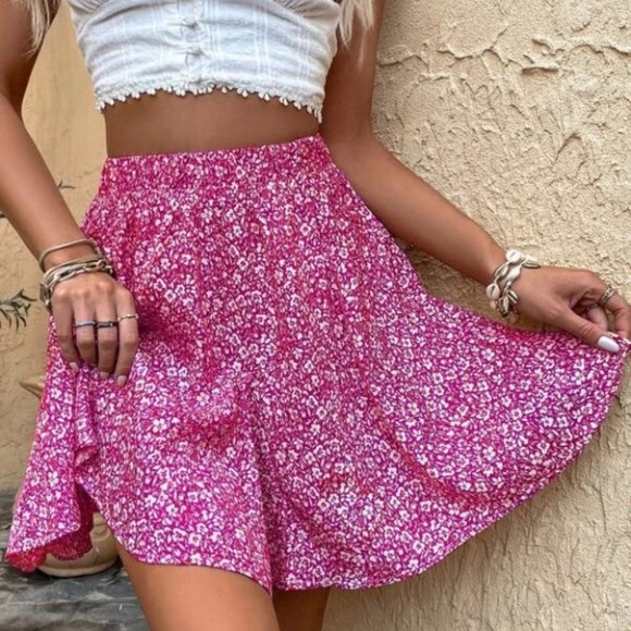 Pink All Over floral ditsy Print Mini Flared Skirt - Picture 4 of 6